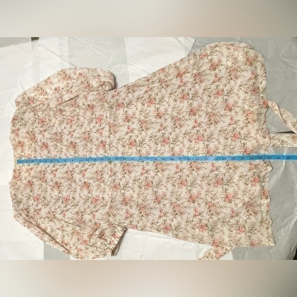 Floral Puff Sleeve Korean Wrap Dress OS / S - Picture 16 of 16